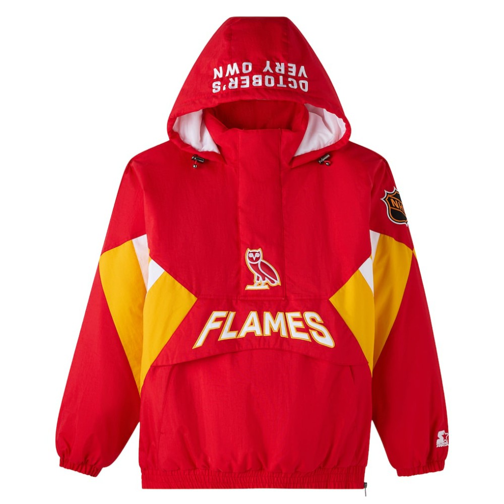 Calgary Flames OVO x Starter Half-Zip Hooded Jacket - Red - NHL 202034623