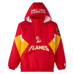 Calgary Flames OVO x Starter Half-Zip Hooded Jacket - Red - NHL 202034623