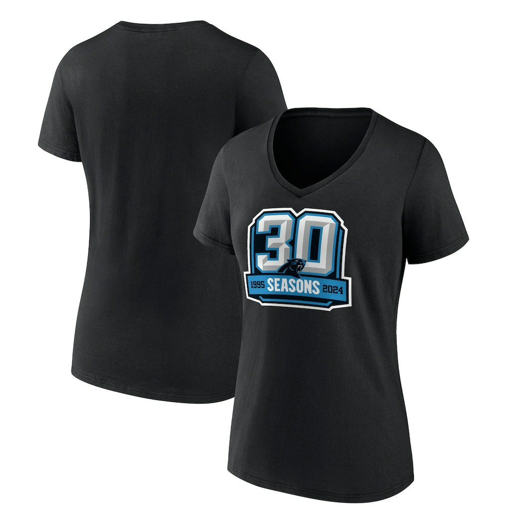 Carolina Panthers Women's 30th Anniversary V-Neck T-Shirt Black