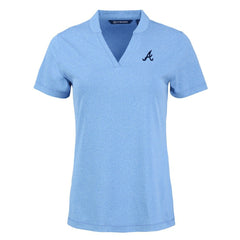 Atlanta Braves Cutter & Buck Women's Forge Stretch Blade DryTec V-Neck Polo - Heather Light Blue - MLB Sale