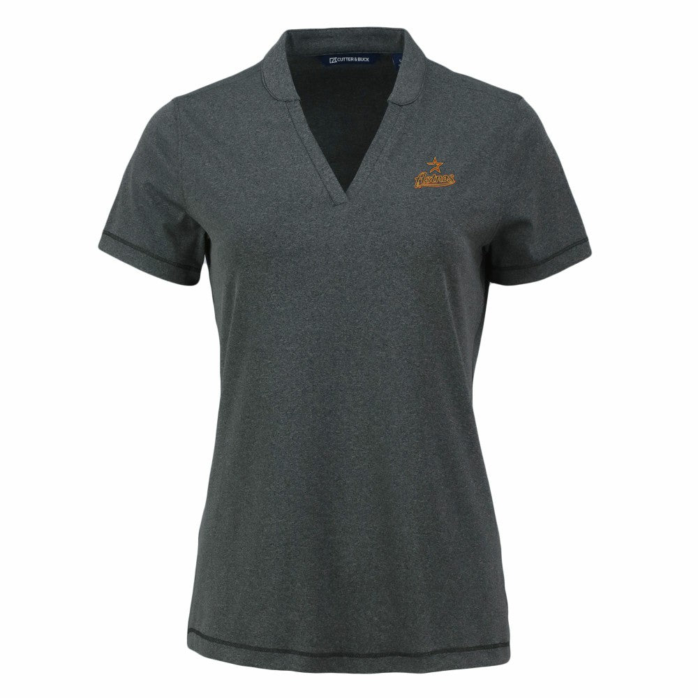 Houston Astros Cutter & Buck Women's Forge Stretch Blade DryTec V-Neck Polo - Heather Black - MLB Sale