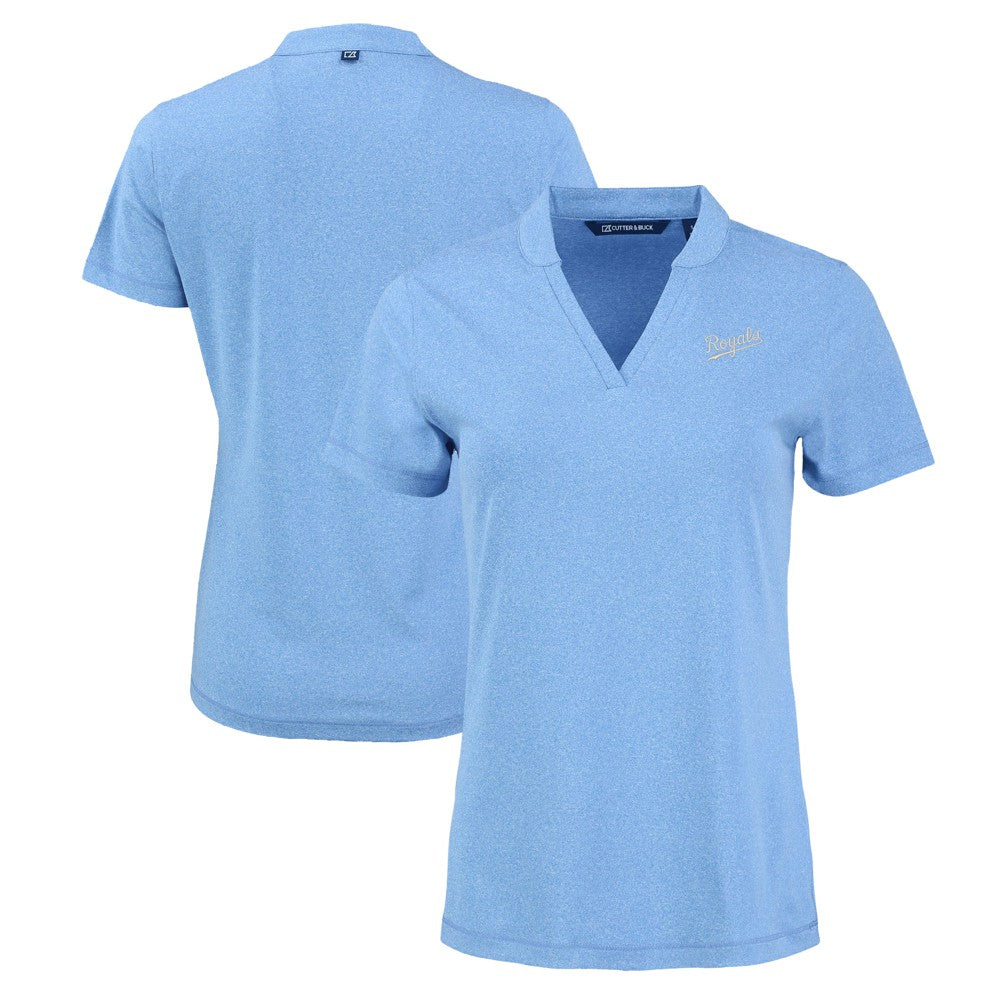 Kansas City Royals Cutter & Buck Women's Forge Stretch Blade DryTec V-Neck Polo - Heather Light Blue - MLB Lifestyle
