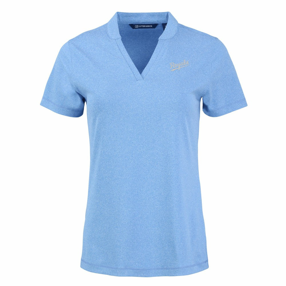 Kansas City Royals Cutter & Buck Women's Forge Stretch Blade DryTec V-Neck Polo - Heather Light Blue - MLB Lifestyle