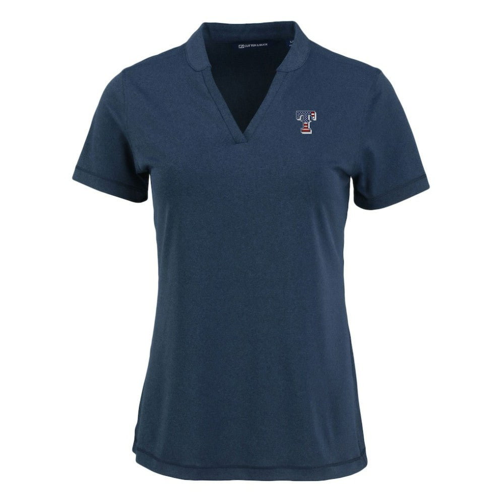 Texas Rangers Cutter & Buck Women's Forge Stretch Blade DryTec V-Neck Polo - Heather Navy - MLB on Sale