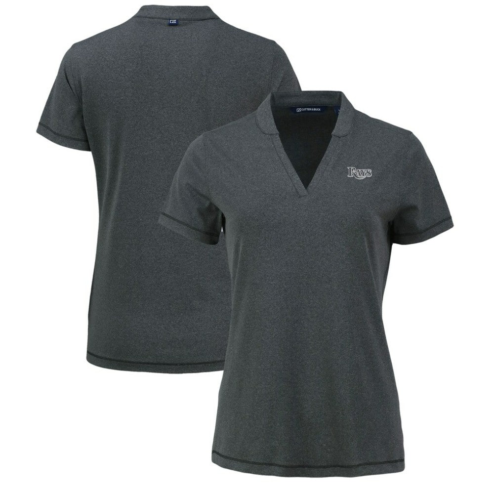 Tampa Bay Rays Cutter & Buck Women's Forge Stretch Blade DryTec V-Neck Polo - Heather Black - MLB Sale