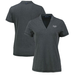 Tampa Bay Rays Cutter & Buck Women's Forge Stretch Blade DryTec V-Neck Polo - Heather Black - MLB Sale