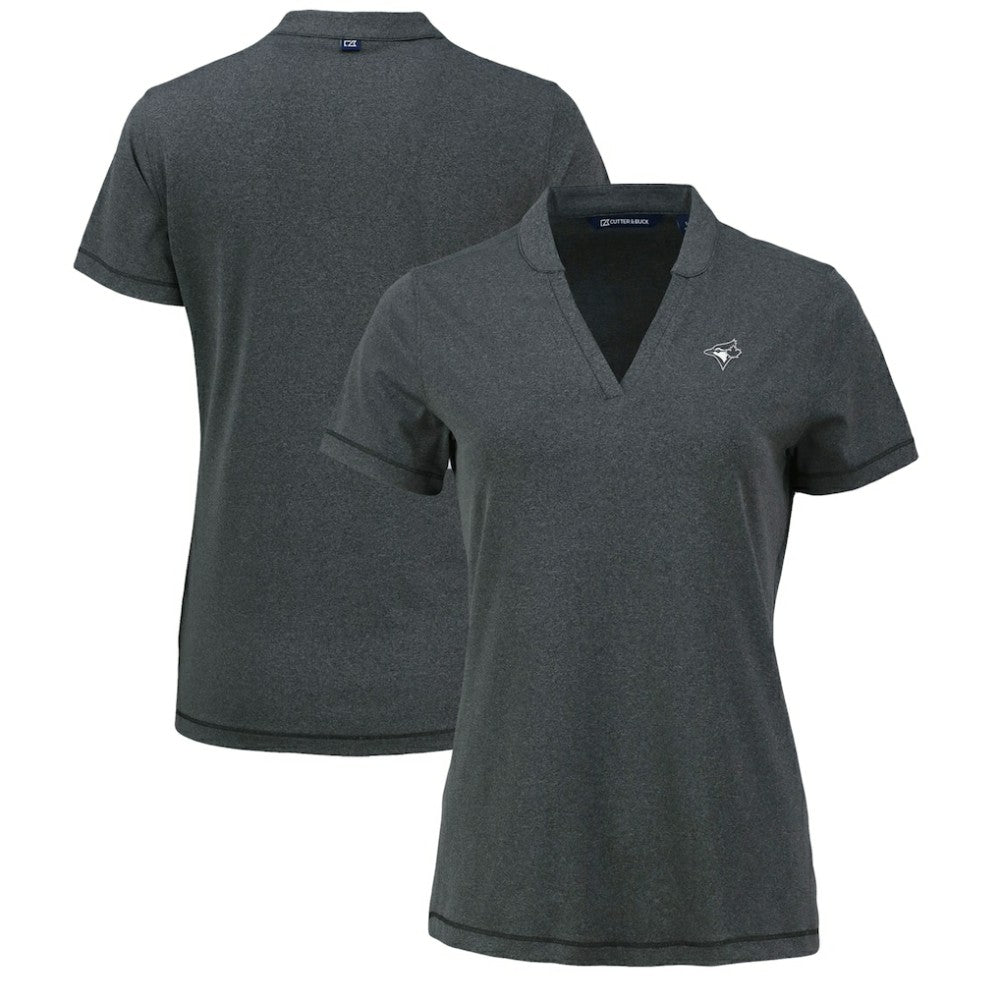 Toronto Blue Jays Cutter & Buck Women's Forge Stretch Blade DryTec V-Neck Polo - Heather Black - MLB on Sale
