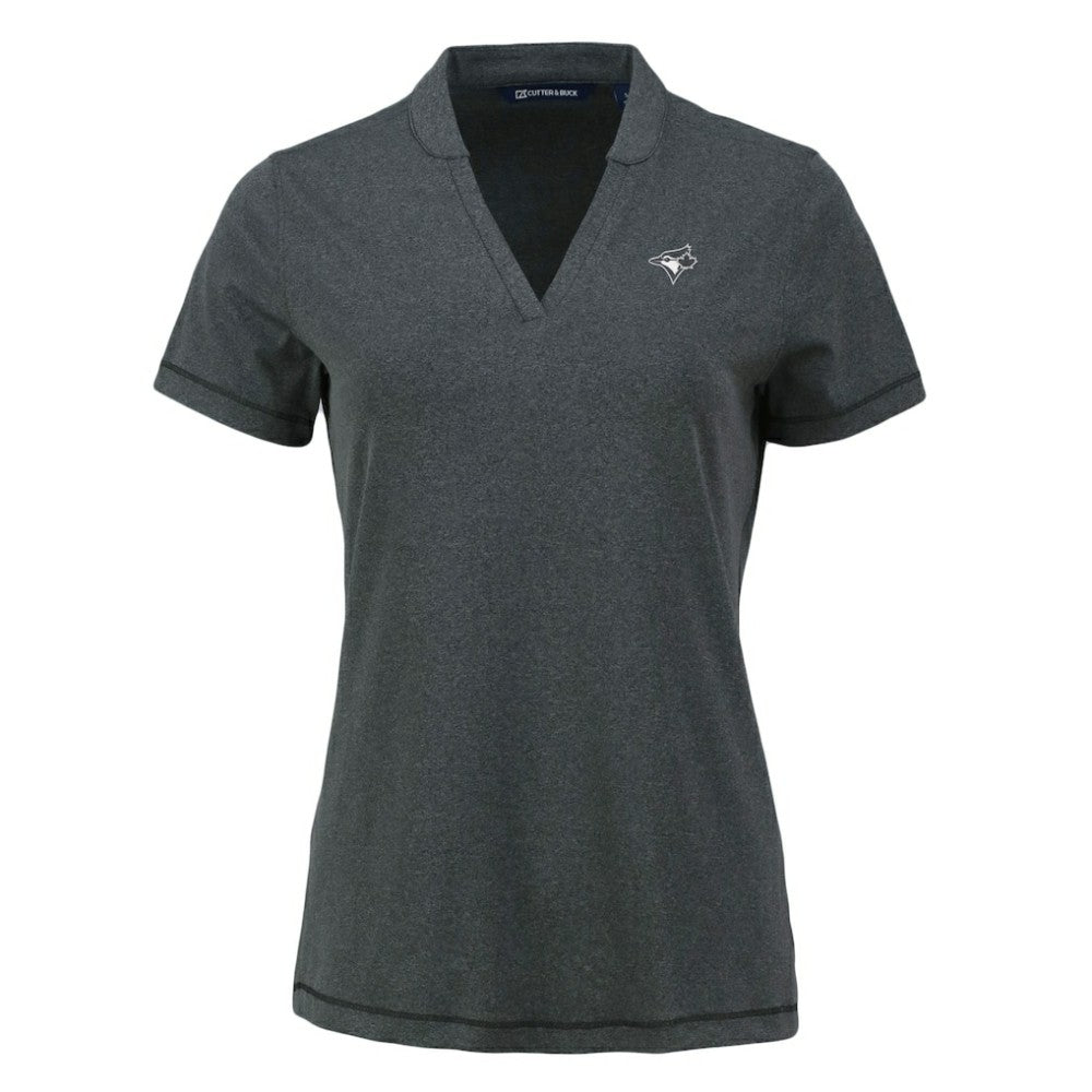 Toronto Blue Jays Cutter & Buck Women's Forge Stretch Blade DryTec V-Neck Polo - Heather Black - MLB on Sale