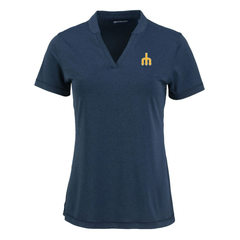 Seattle Mariners Cutter & Buck Women's Forge Stretch Blade DryTec V-Neck Polo - Heather Navy - MLB Sale