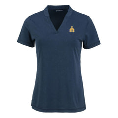 Seattle Mariners Cutter & Buck Women's Forge Stretch Blade DryTec V-Neck Polo - Heather Navy - MLB Sale