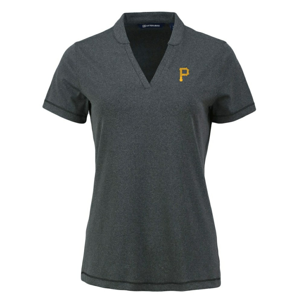 Pittsburgh Pirates Cutter & Buck Women's Forge Stretch Blade DryTec V-Neck Polo - Heather Black - MLB on Sale
