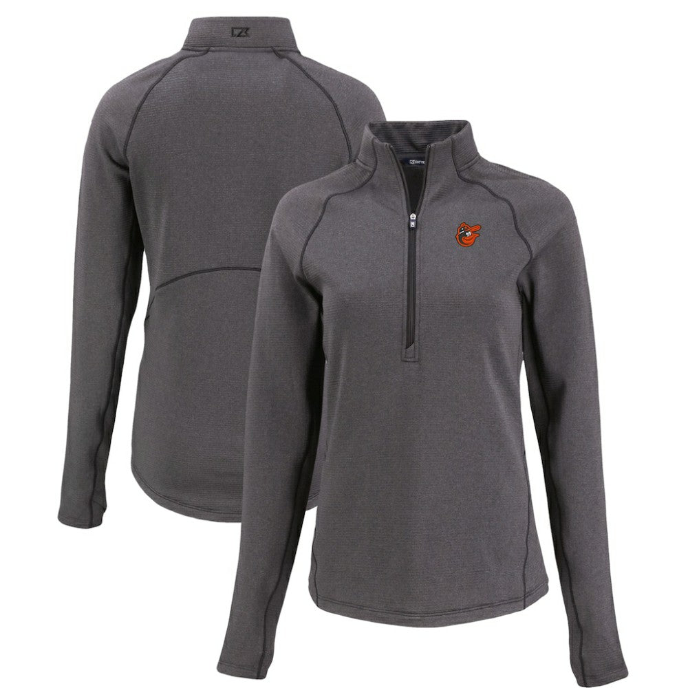 Baltimore Orioles Cutter & Buck Women's Peshastin Eco Fleece Recycled Raglan Half-Zip Top - Heather Black - MLB Online
