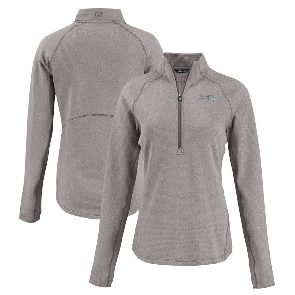 Atlanta Braves Cutter & Buck Women's Peshastin Eco Fleece Recycled Raglan Half-Zip Top - Heather Gray - MLB Discount