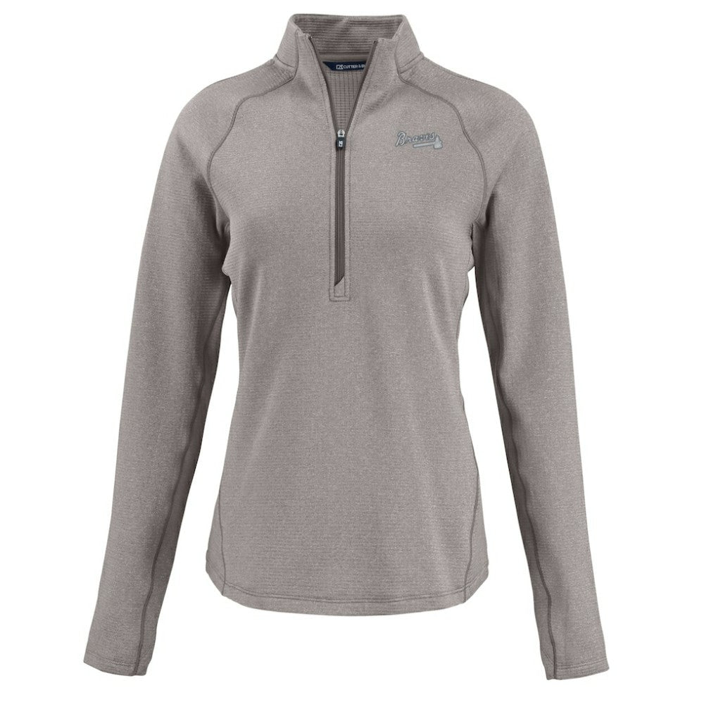 Atlanta Braves Cutter & Buck Women's Peshastin Eco Fleece Recycled Raglan Half-Zip Top - Heather Gray - MLB Discount