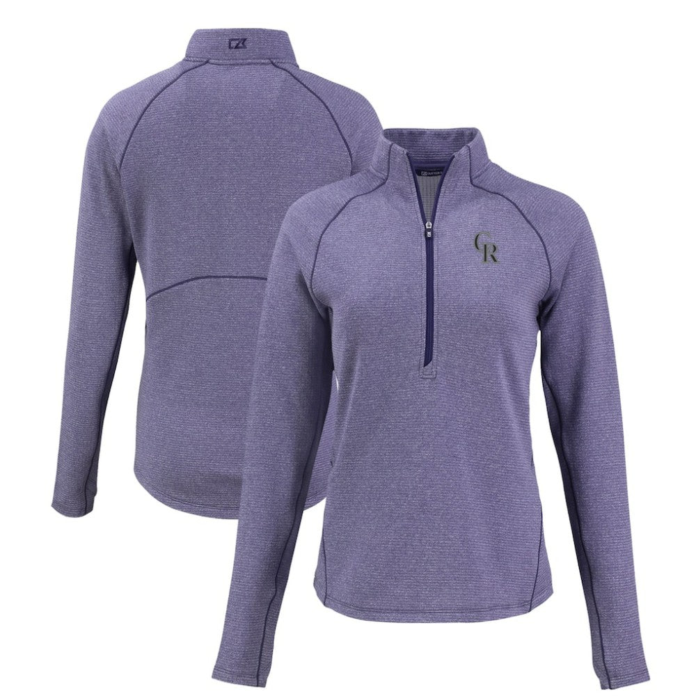Colorado Rockies Cutter & Buck Women's Peshastin Eco Fleece Recycled Raglan Half-Zip Top - Heather Purple - MLB on Sale