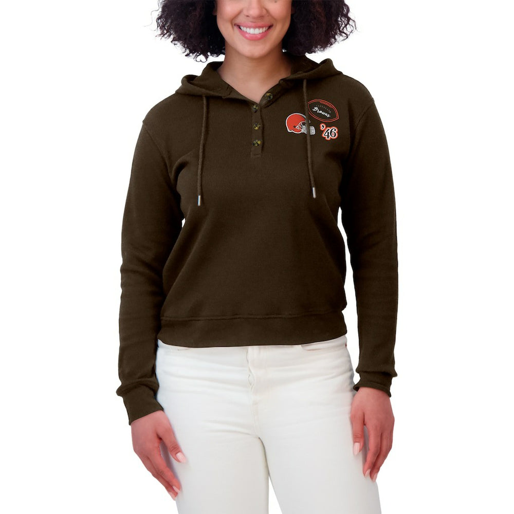Cleveland Browns WEAR by Erin Andrews Women's Plus Size Waffle Hoodie Pullover Top Brown