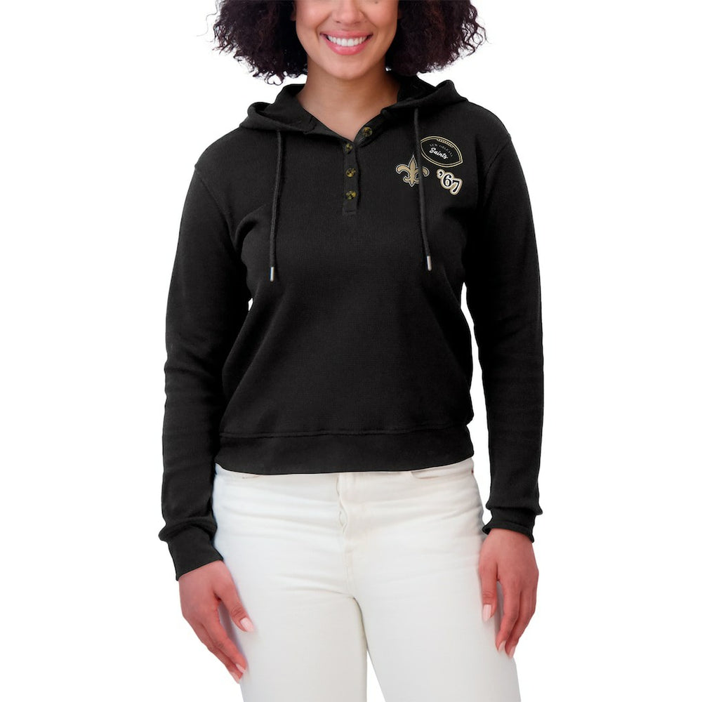 New Orleans Saints WEAR by Erin Andrews Women's Plus Size Waffle Hoodie Pullover Top Black