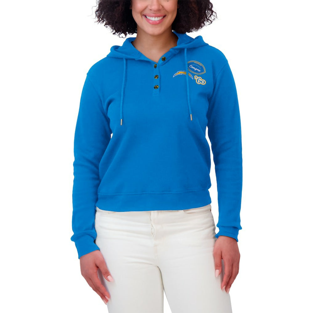 Los Angeles Chargers WEAR by Erin Andrews Women's Plus Size Waffle Hoodie Pullover Top Blue