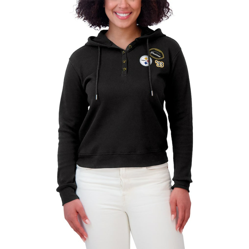 Pittsburgh Steelers WEAR by Erin Andrews Women's Plus Size Waffle Hoodie Pullover Top Black