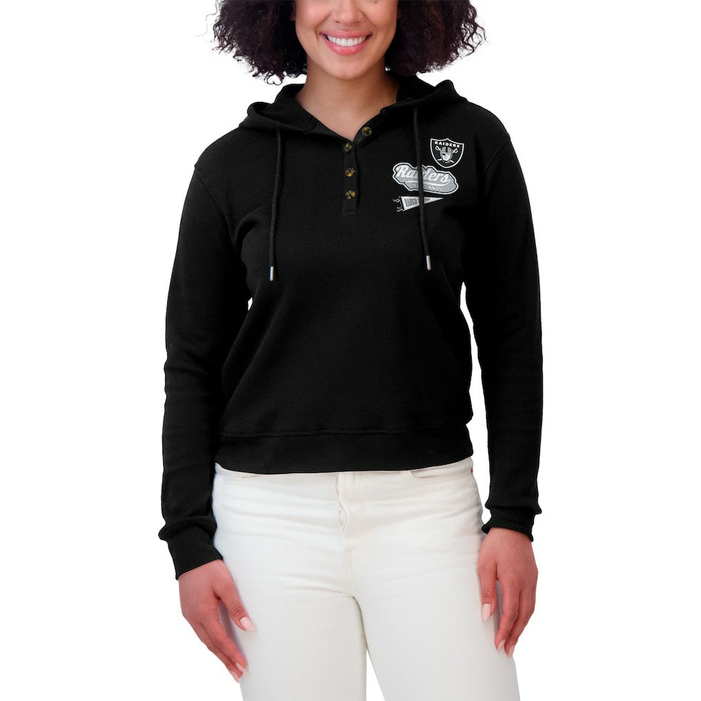 Las Vegas Raiders WEAR by Erin Andrews Women's Plus Size Waffle Hoodie Pullover Top Black