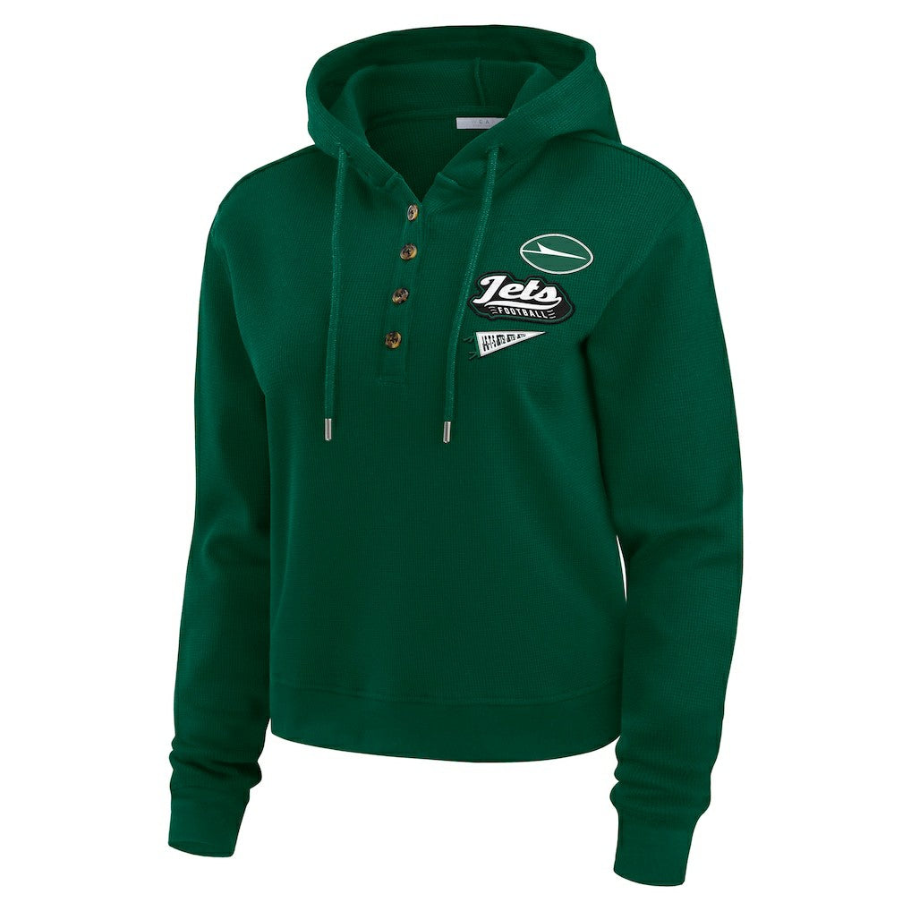 New York Jets WEAR by Erin Andrews Women's Plus Size Waffle Hoodie Pullover Top Green