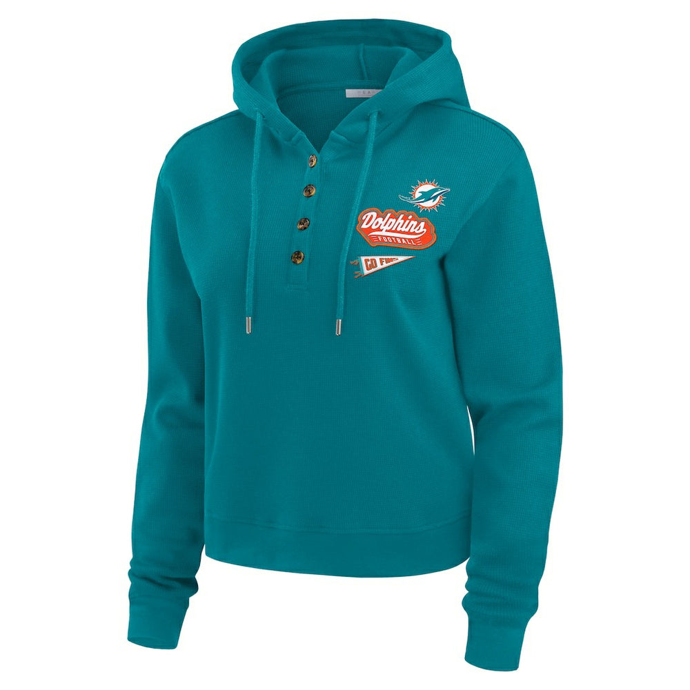 Miami Dolphins WEAR by Erin Andrews Women's Plus Size Waffle Hoodie Pullover Top Aqua