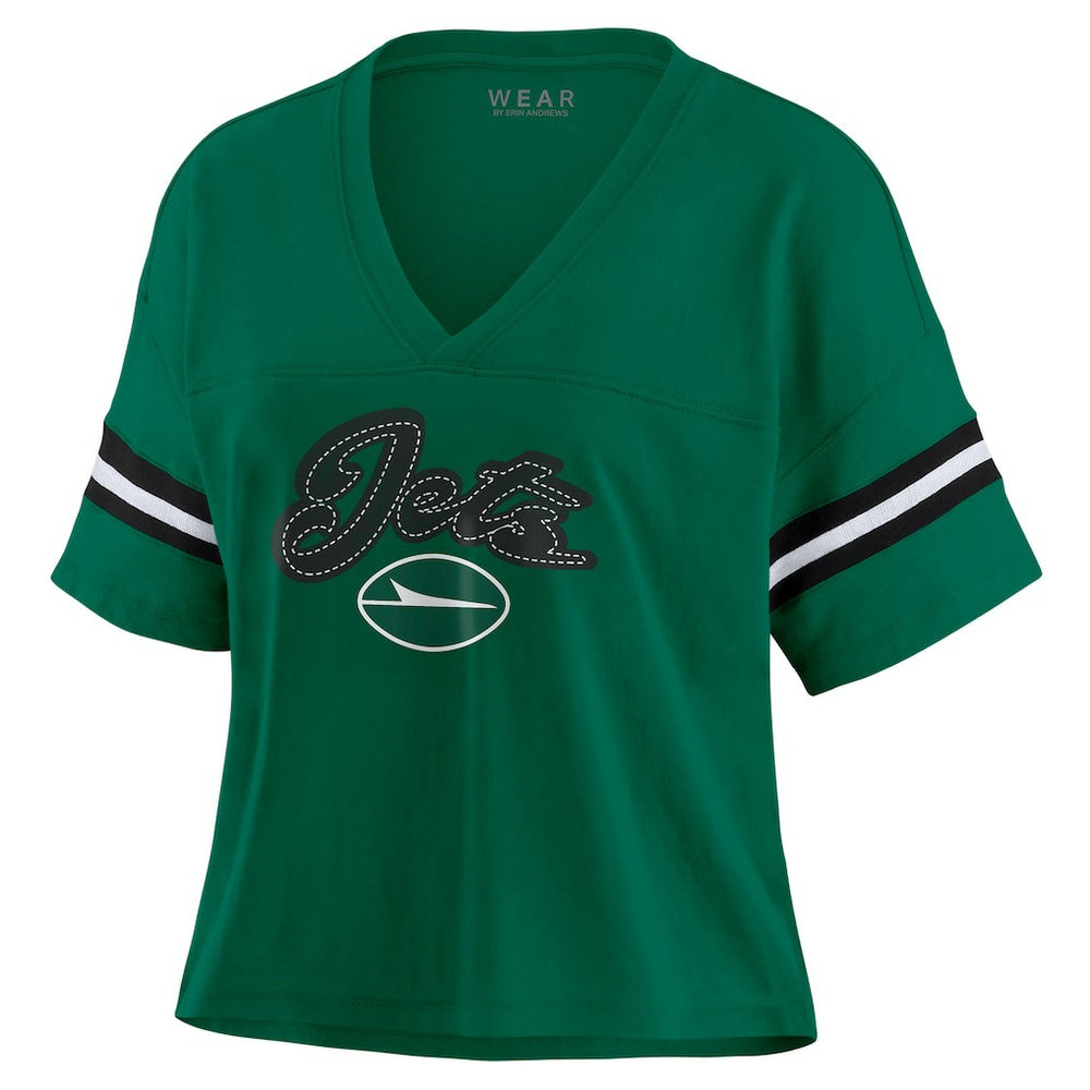 New York Jets WEAR by Erin Andrews Women's Plus Size Color Block Boxy T-Shirt Green/White