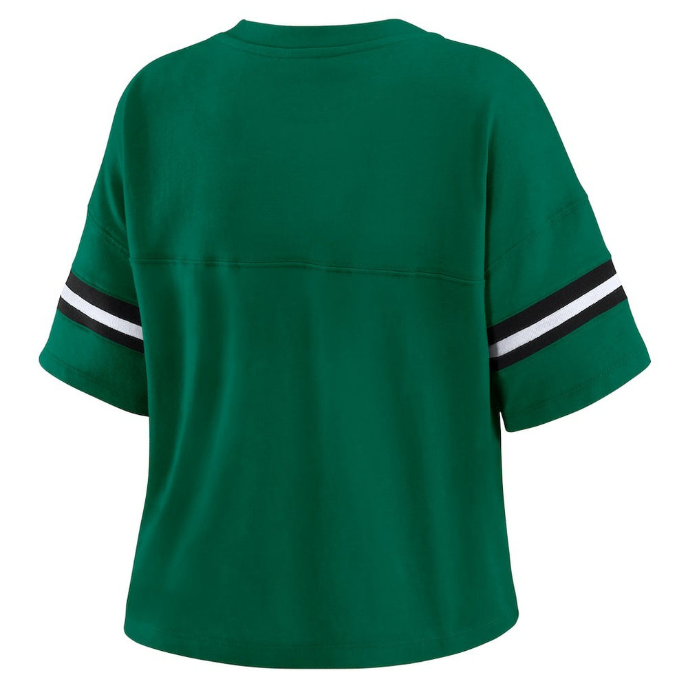 New York Jets WEAR by Erin Andrews Women's Plus Size Color Block Boxy T-Shirt Green/White