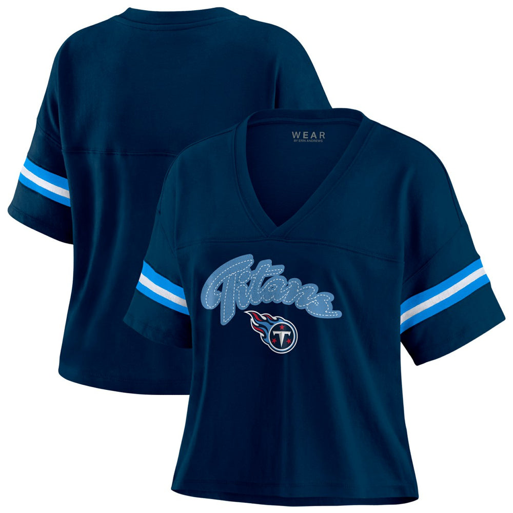 Tennessee Titans WEAR by Erin Andrews Women's Plus Size Color Block Boxy T-Shirt Navy/White