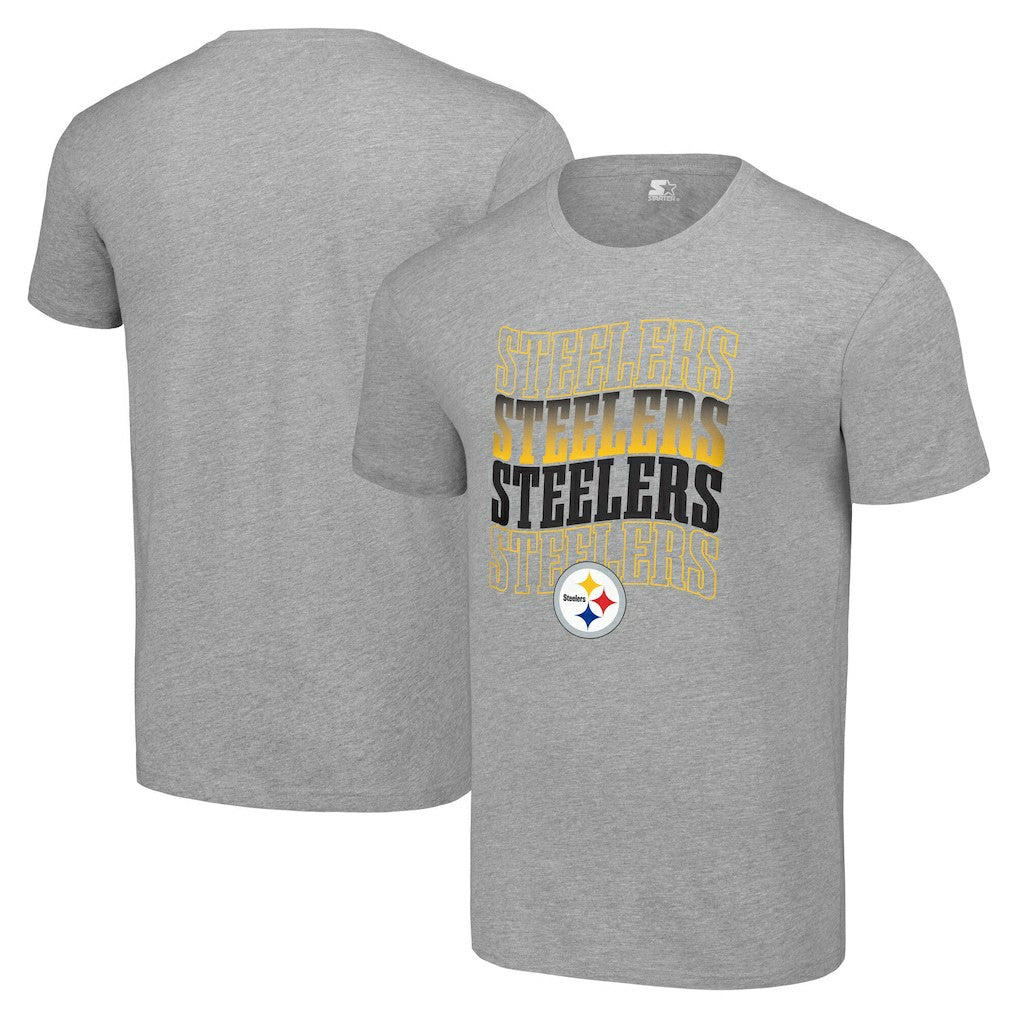 Pittsburgh Steelers Starter Four Team Name Logo T-Shirt Heather Gray