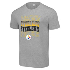 Pittsburgh Steelers Starter Four Team Name Logo T-Shirt Heather Gray
