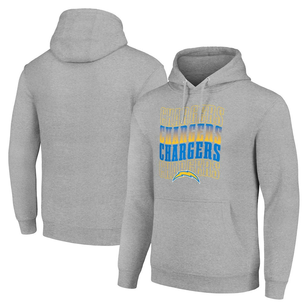 Los Angeles Chargers Starter Four Team Name Logo Fleece Pullover Hoodie Heather Gray