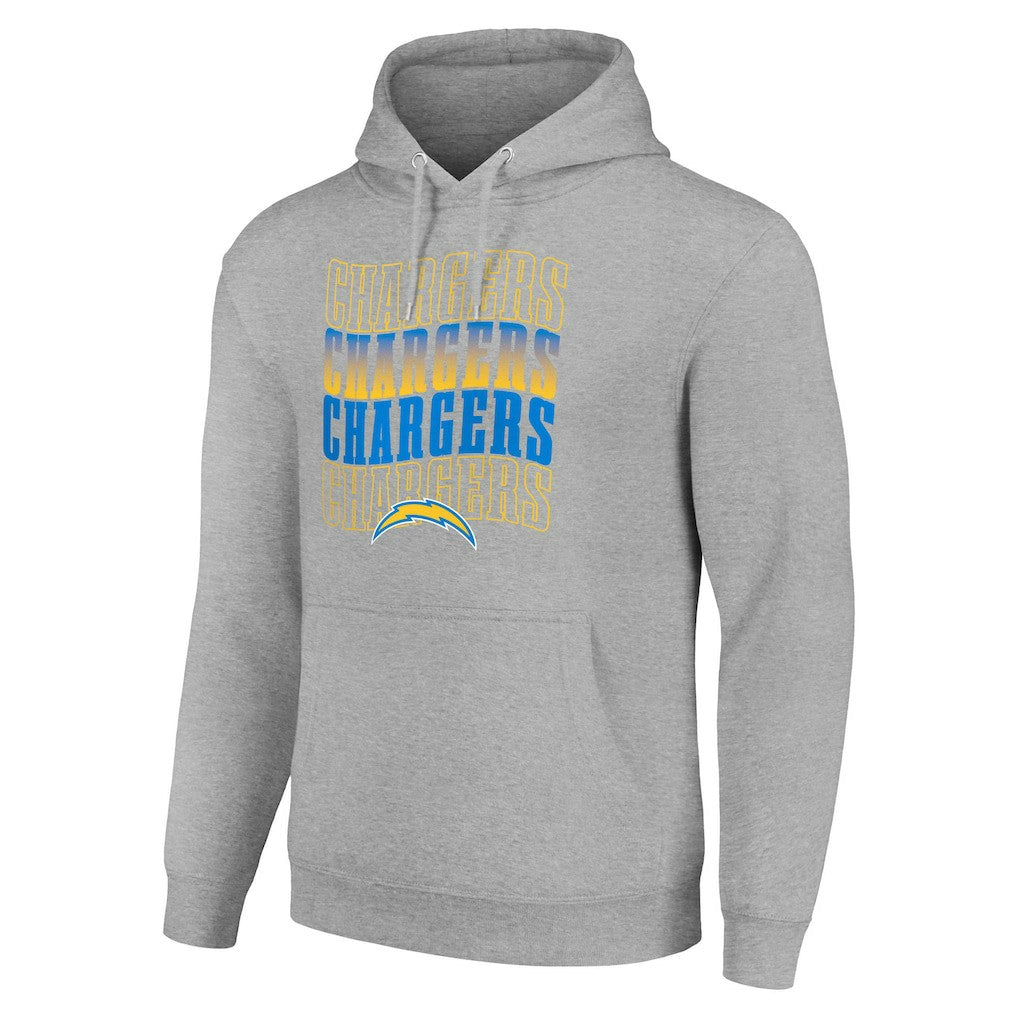 Los Angeles Chargers Starter Four Team Name Logo Fleece Pullover Hoodie Heather Gray