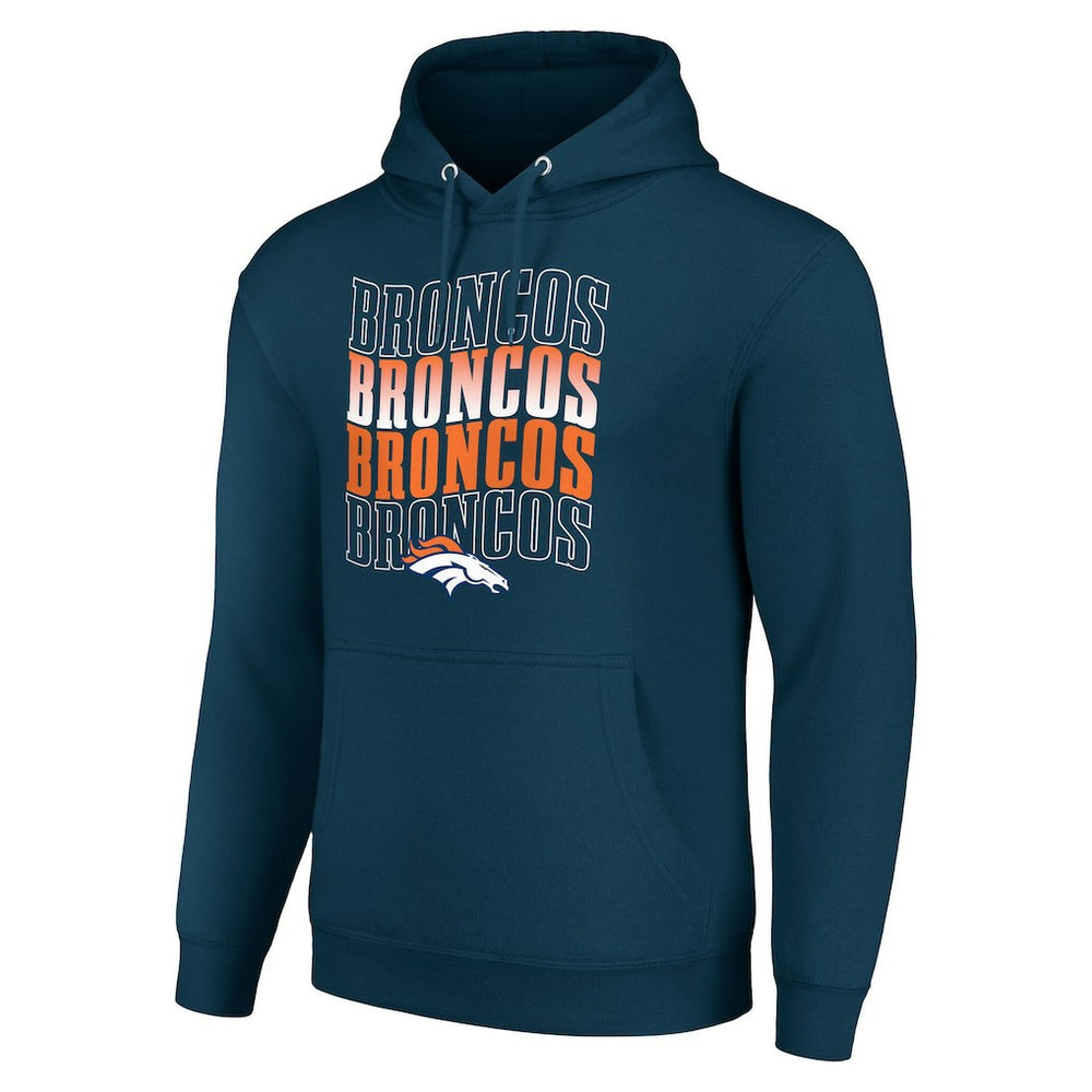 Denver Broncos Starter Four Team Name Logo Fleece Pullover Hoodie Navy