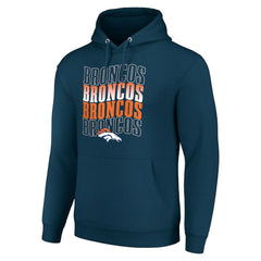 Denver Broncos Starter Four Team Name Logo Fleece Pullover Hoodie Navy
