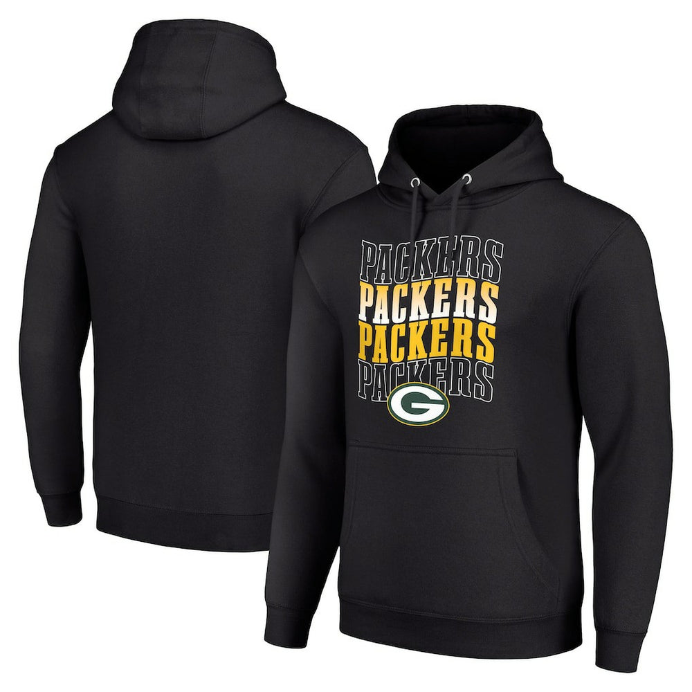 Green Bay Packers Starter Four Team Name Logo Fleece Pullover Hoodie Black