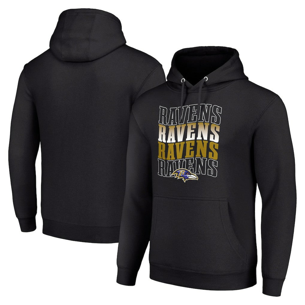 Baltimore Ravens Starter Four Team Name Logo Fleece Pullover Hoodie Black