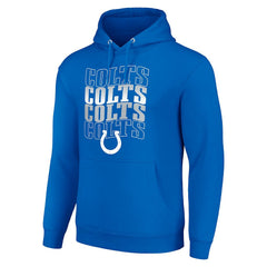 Indianapolis Colts Starter Four Team Name Logo Fleece Pullover Hoodie Royal