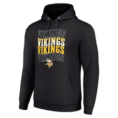 Minnesota Vikings Starter Four Team Name Logo Fleece Pullover Hoodie Black