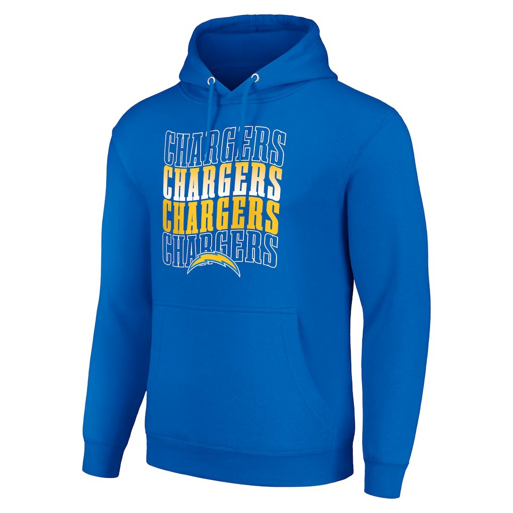 Los Angeles Chargers Starter Four Team Name Logo Fleece Pullover Hoodie Royal