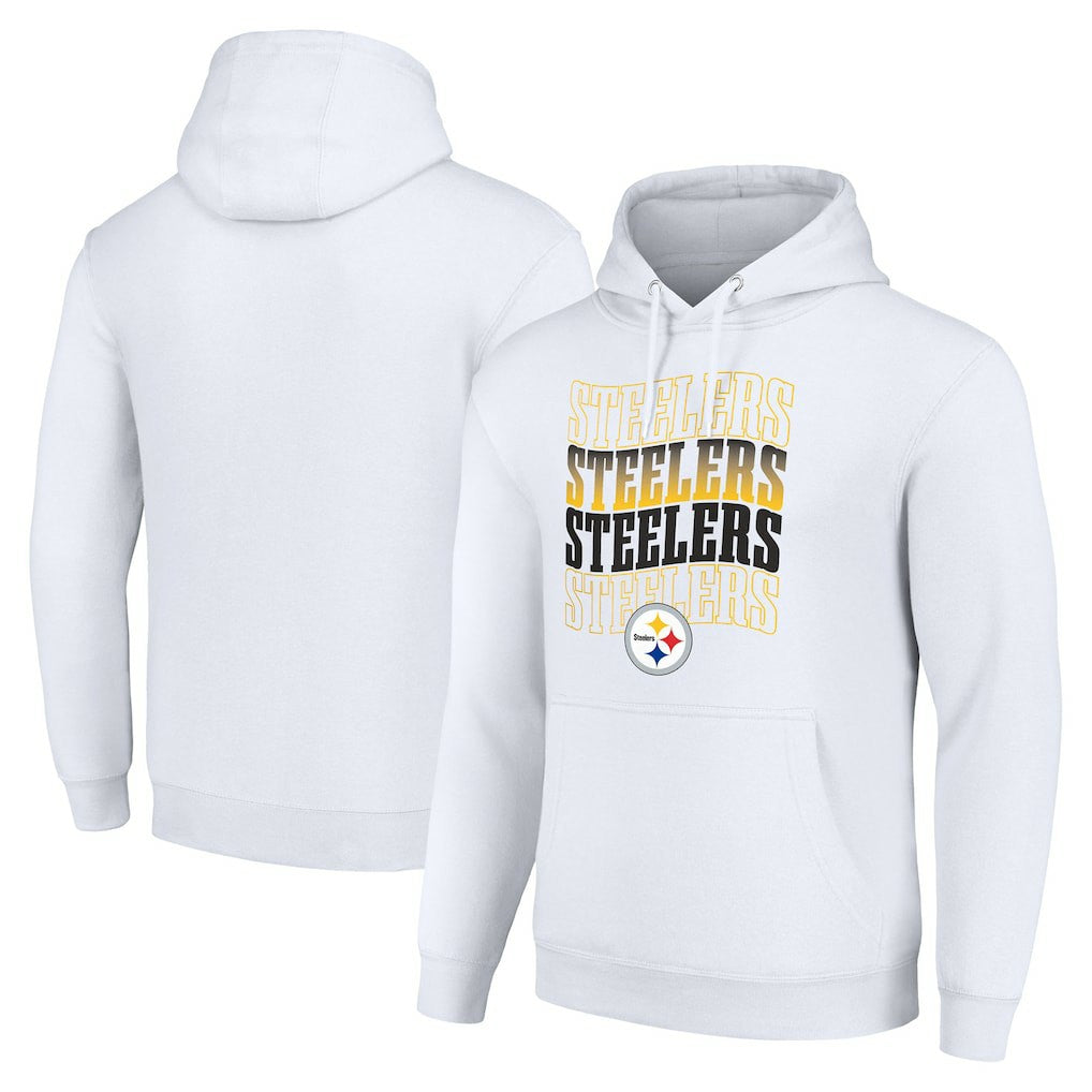 Pittsburgh Steelers Starter Four Team Name Logo Fleece Pullover Hoodie White