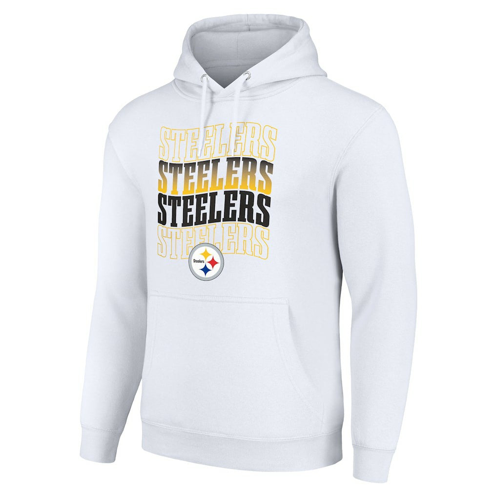 Pittsburgh Steelers Starter Four Team Name Logo Fleece Pullover Hoodie White