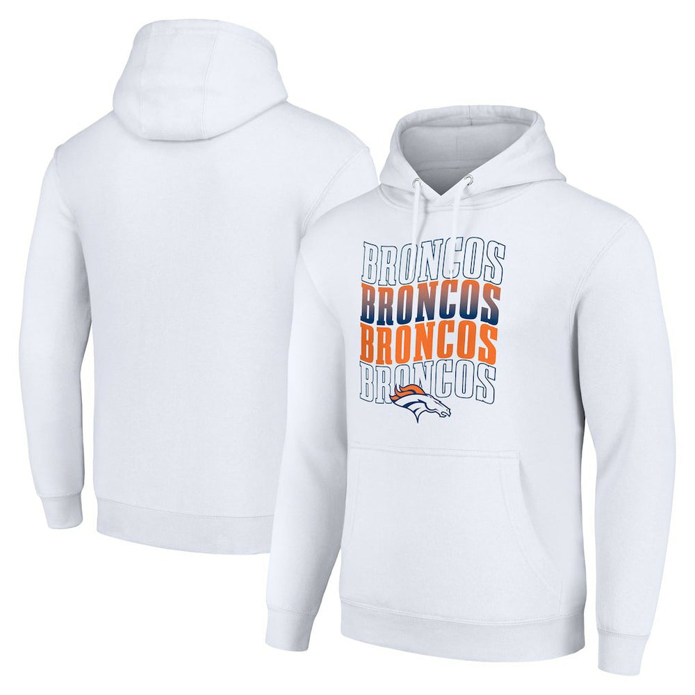 Denver Broncos Starter Four Team Name Logo Fleece Pullover Hoodie White