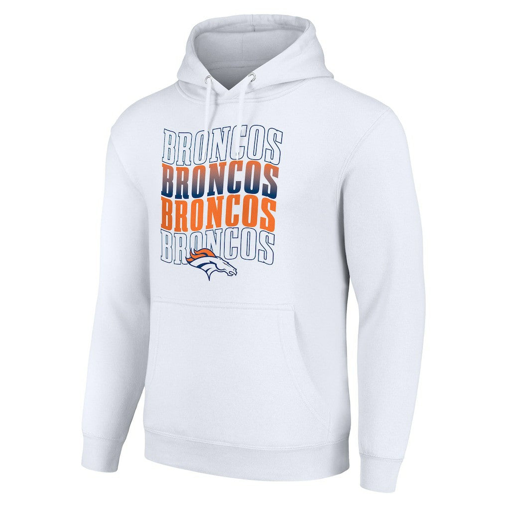 Denver Broncos Starter Four Team Name Logo Fleece Pullover Hoodie White