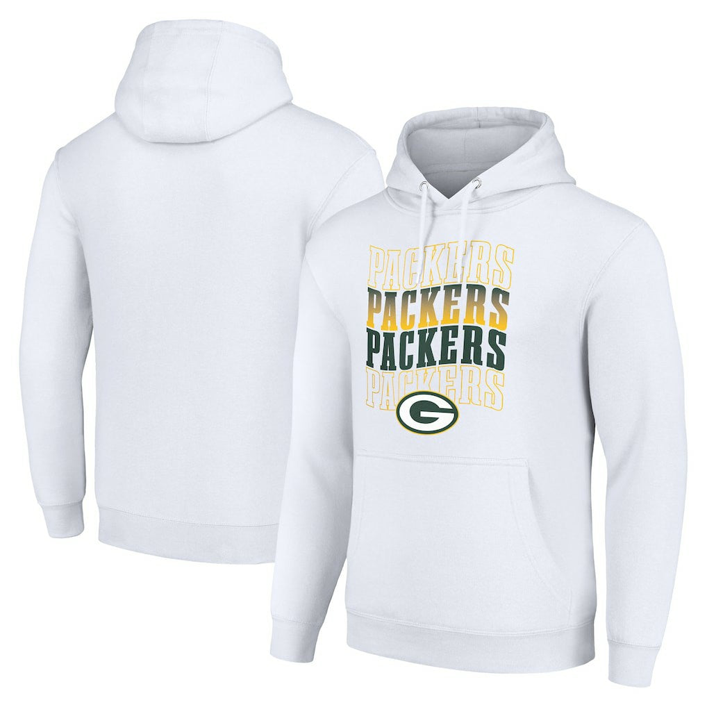 Green Bay Packers Starter Four Team Name Logo Fleece Pullover Hoodie White
