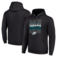 Philadelphia Eagles Starter Four Team Name Logo Fleece Pullover Hoodie Black