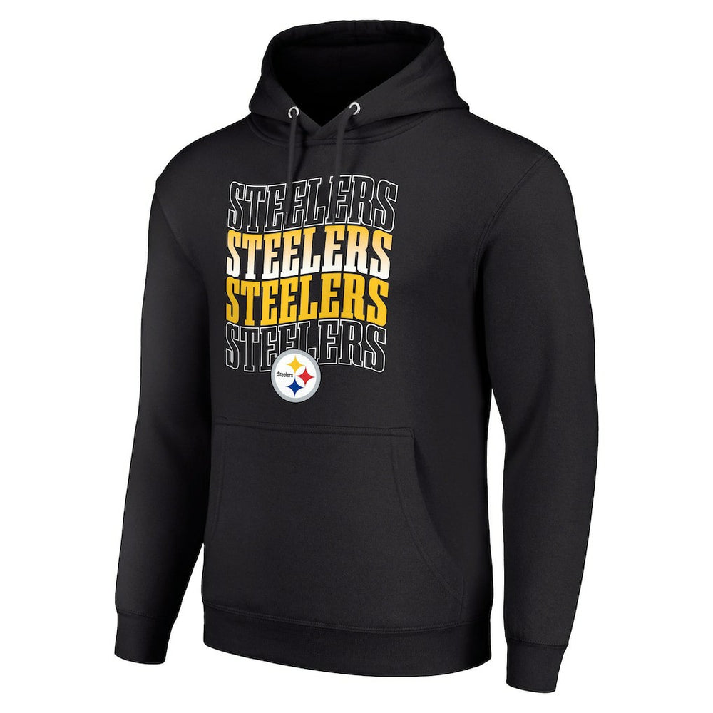 Pittsburgh Steelers Starter Four Team Name Logo Fleece Pullover Hoodie Black