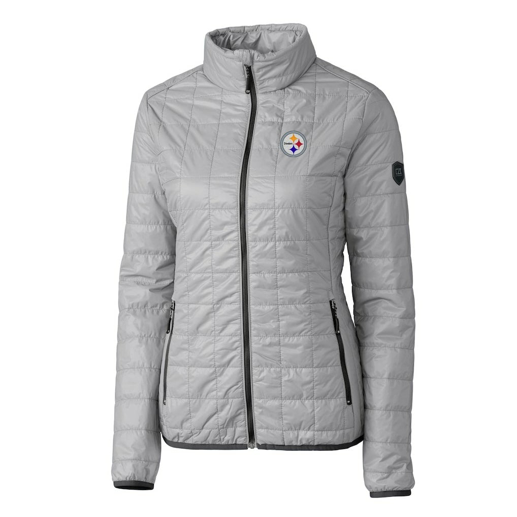 Pittsburgh Steelers Cutter & Buck Women's Rainier PrimaLoft Eco Insulated Full-Zip Puffer Jacket Gray