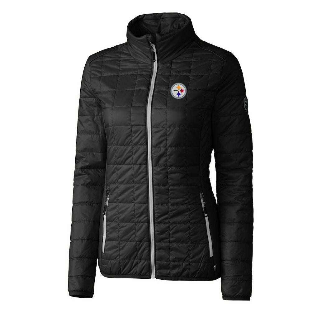 Pittsburgh Steelers Cutter & Buck Women's Rainier PrimaLoft Eco Insulated Full-Zip Puffer Jacket Black