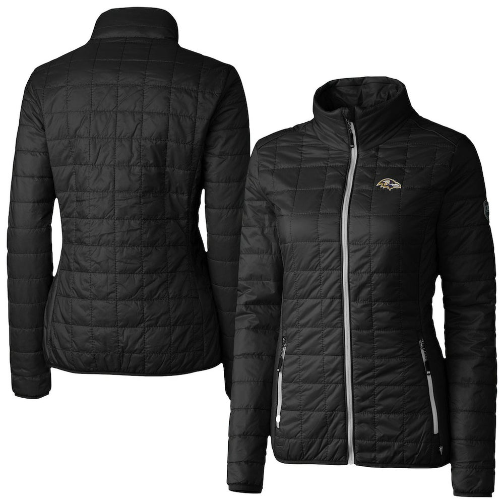 Baltimore Ravens Cutter & Buck Women's Rainier PrimaLoft Eco Insulated Full-Zip Puffer Jacket Black